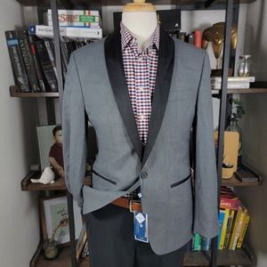 Ryan Seacrest Distinction Men's Dinner Jacket Blazer Gray‎ Single Button 40R